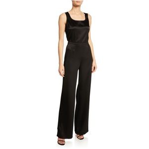 St. John Caviar Kate Satin Wide Leg Black Pant 10